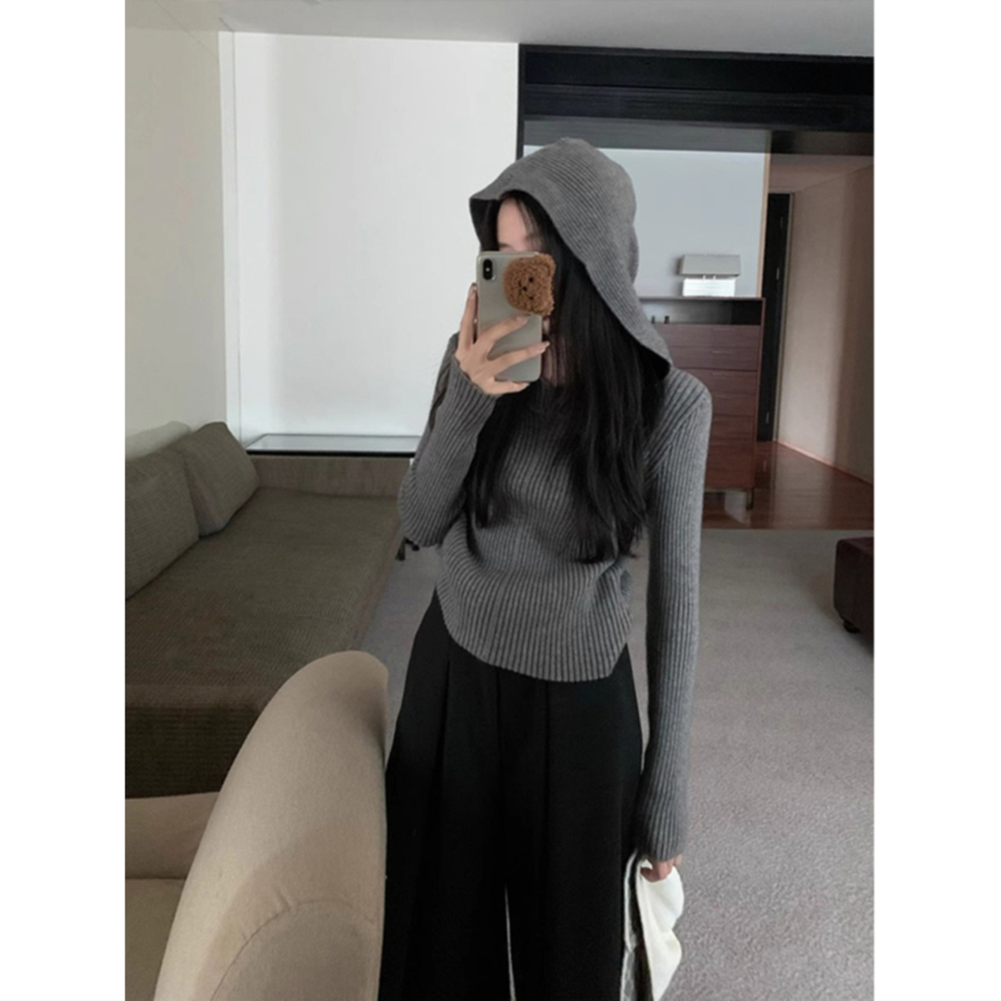 韩系连帽卫衣针织衫女外穿毛衣外套百搭显瘦秋冬2025新款打底上衣