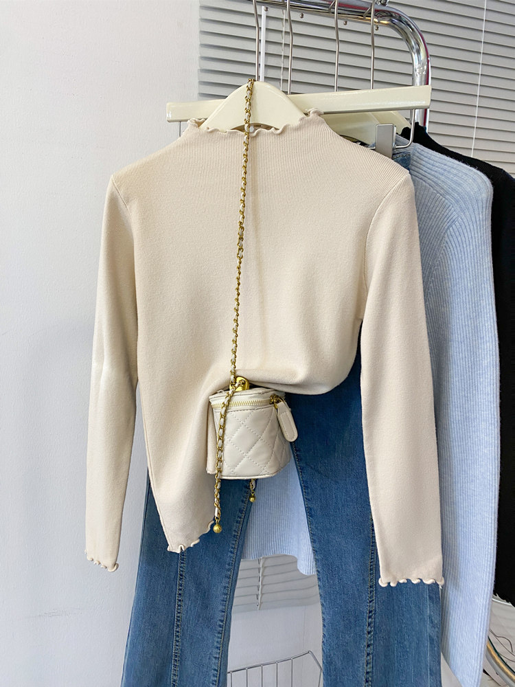 木耳边半高领内搭毛衣女士打底衫