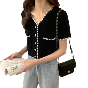 夏季2026新款百搭宽松v领短袖冰丝针织开衫外搭薄款短外套女上衣