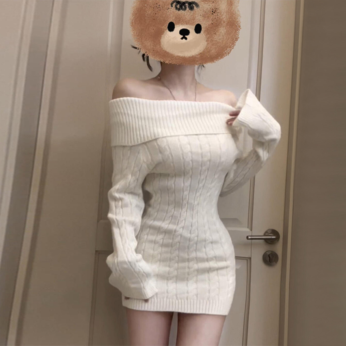 一字肩针织毛衣连衣裙子女秋冬2025新款法式纯欲风内搭打底包臀裙,女装/女士精品,连衣裙,淘宝优惠券,粉丝福利购,淘宝优惠卷