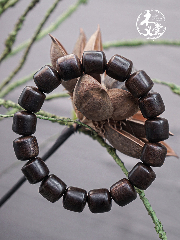 정통 정통 인도네시아 칼리만탄 오래된 재료 침향 팔찌 남성용 오일 배럴 비드 플레이트 나무 비즈 여성 팔찌 재생