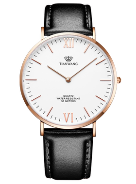 天王表官方正品时尚石英简约轻薄皮带学生款手表男表情侣表 3851