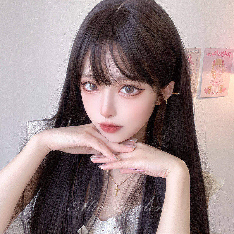 AG假发女长发网红日常jk黑长直日系lolita逼真头皮夏季全头套假发