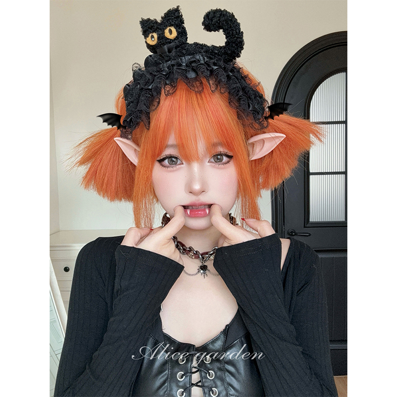 万圣节魔女哥特复古直发头套