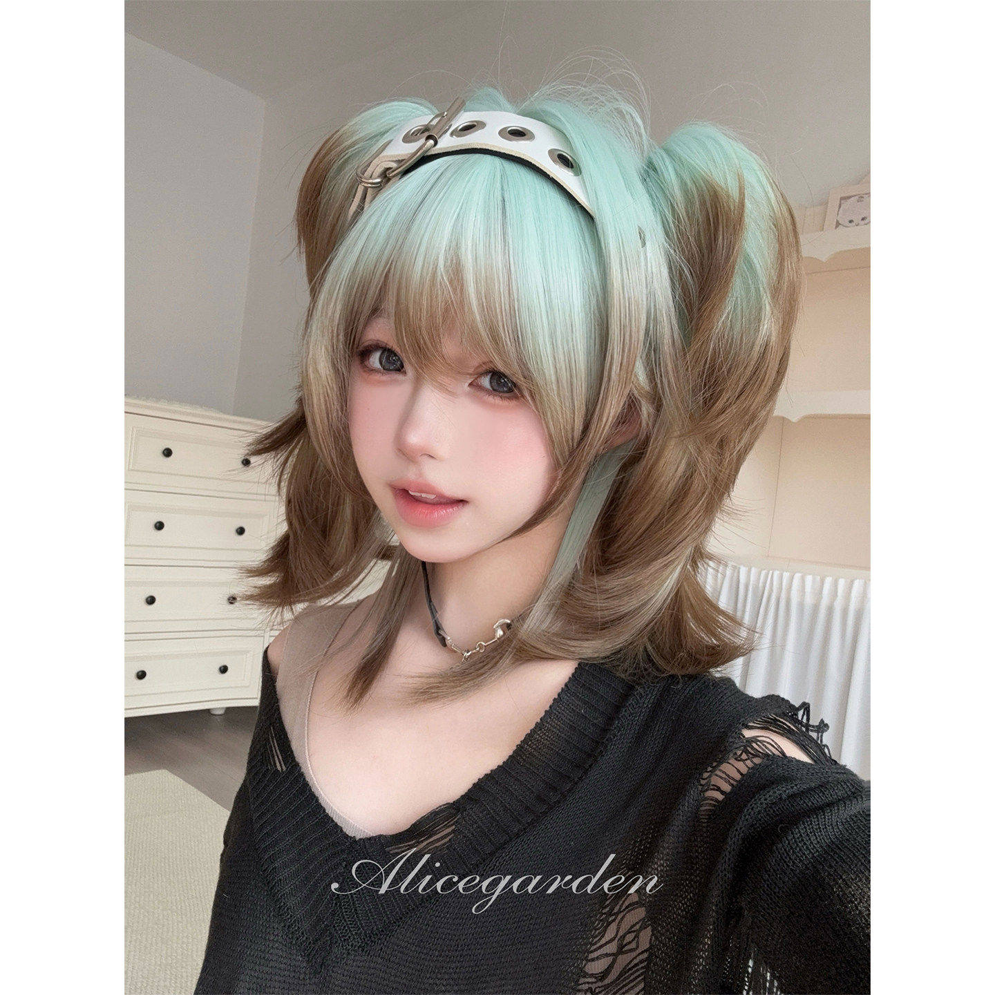 亚裔渐变doll感虎口夹双马尾头套图片