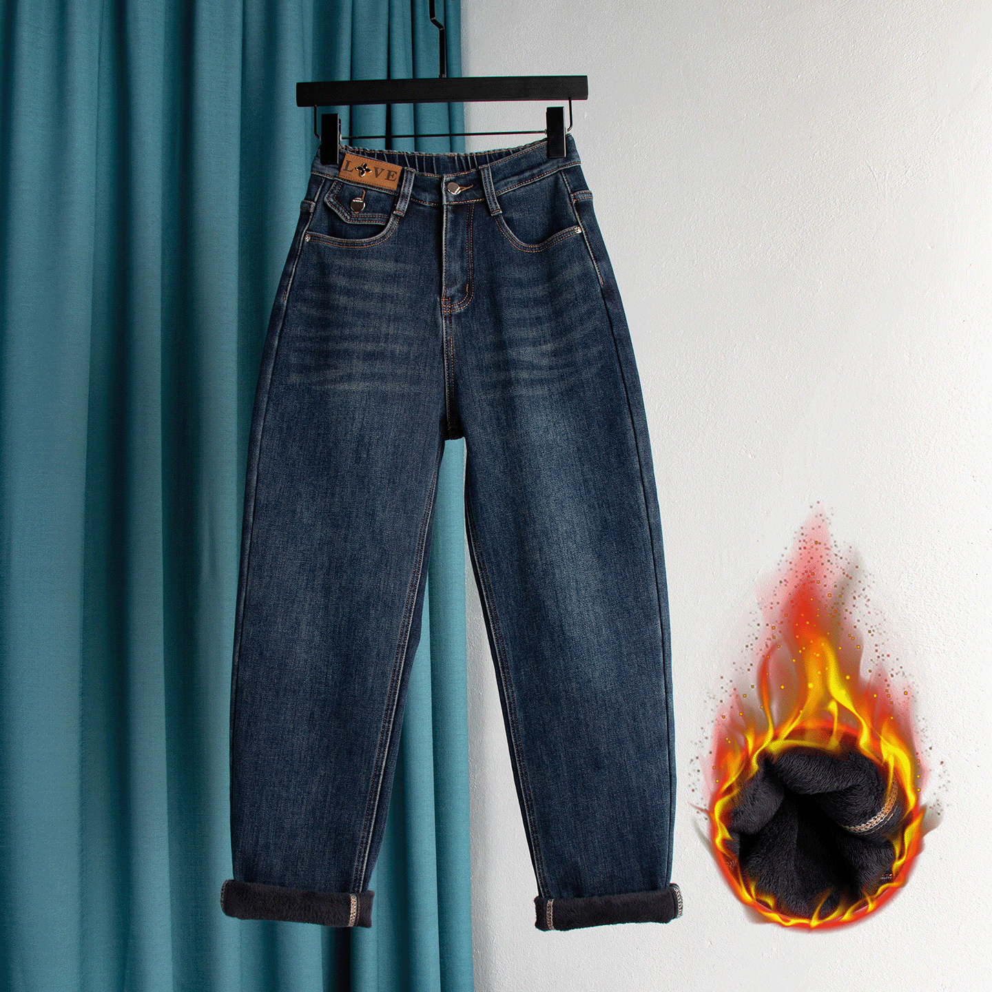 加绒加厚哈伦牛仔裤女萝卜显瘦半松紧腰宽松大码秋冬季新款老爹裤