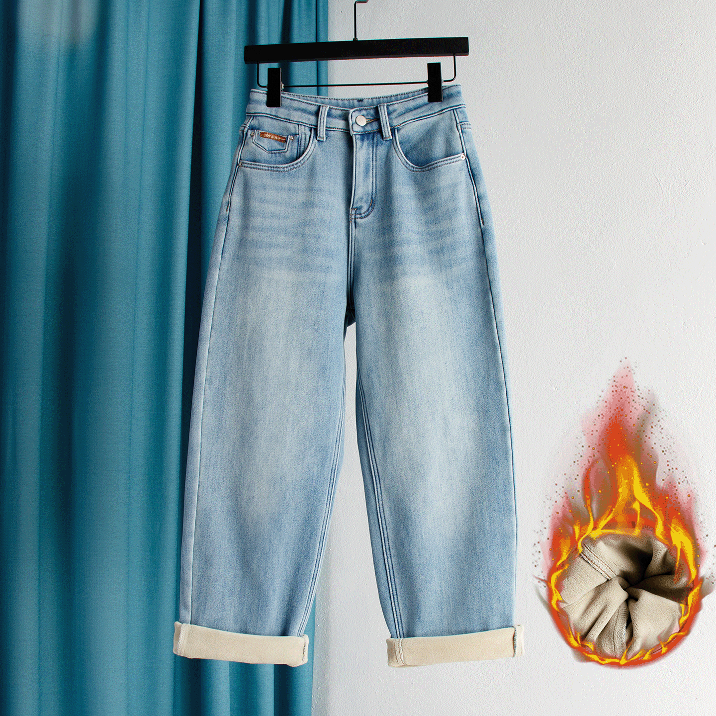 高腰显瘦哈伦牛仔老爹裤女加绒加厚哈伦裤宽松复古萝卜裤冬季