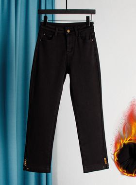 八分烟管裤女秋冬新款高腰显瘦加厚法棍加绒直筒牛仔裤子99326