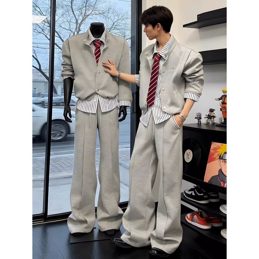 美式假两件卫衣套装男款早春高级感运动服外套潮男酷帅穿搭一整套