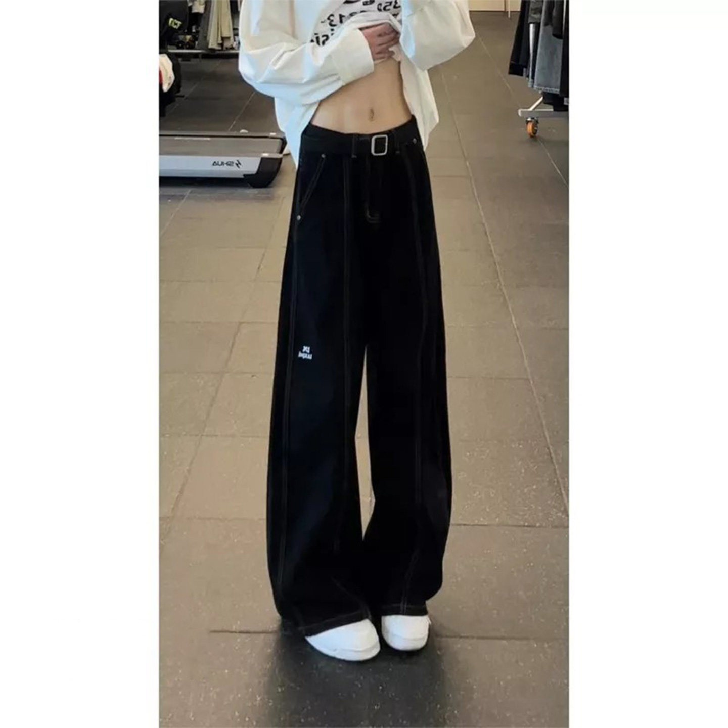 美式重磅弯刀牛仔裤男宽松直筒阔腿裤冬季加绒线条撞色休闲长裤潮,男装,牛仔裤,淘宝优惠券,粉丝福利购,淘宝优惠卷