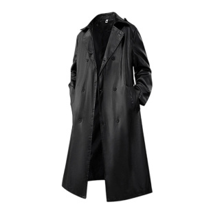 防风中长款 美式 领排扣外套秋季 过膝皮大衣男高级感西装 风衣 超长款