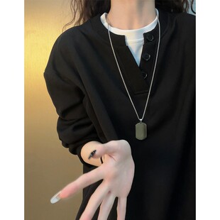 排扣假两件卫衣男cleanfit时尚百搭春季V领长袖t恤休闲内搭打底衫