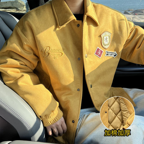 高级感布丁黄飞行员夹克棉服男