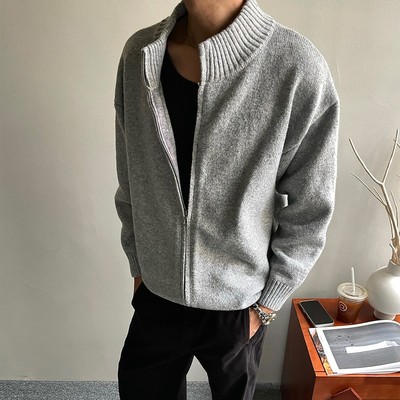 美式肌理开衫毛衣男针织衫外套