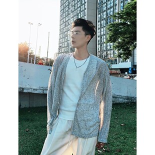 老钱风肌理感针织防晒开衫长袖衬衣男士休闲透气夏季轻薄叠穿外套