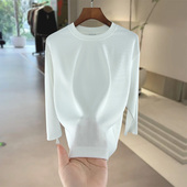 秋季 泡泡纱竖纹肌理感长袖 t恤男高级感黑白纯色内搭打底衫 上衣潮