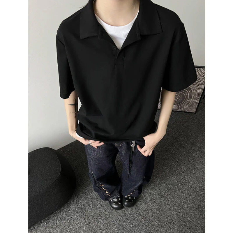 韩系穿搭衬衫领短袖t恤男POLO衫