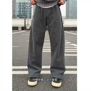 加绒加厚宽松休闲裤 美式 百搭冬季 男时尚 重磅人字纹肌理感直筒卫裤