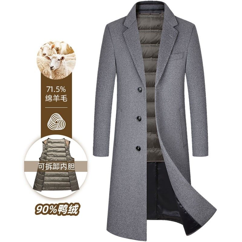 超长款过膝毛呢大衣男冬季可拆卸白鸭绒内胆风衣商务休闲妮子外套,男装,毛呢大衣,淘宝优惠券,粉丝福利购,淘宝优惠卷
