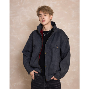 座山蟒立体解构设计立领毛内里夹克棉衣男冬季 加厚保暖棉服外套潮