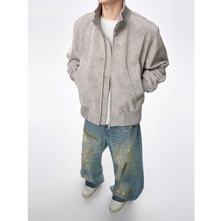 美拉德复古PU皮夹克男潮牌立领皮衣外套秋季bomber短款无帽棒球服