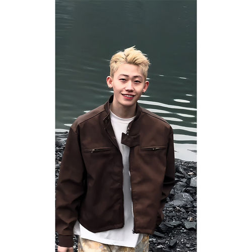 美拉德复古立领扎染pu皮夹克男
