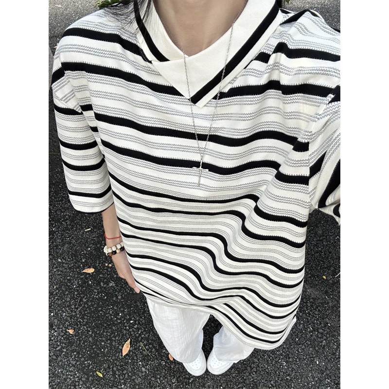 美式不规则斜领短袖POLO衫男t恤