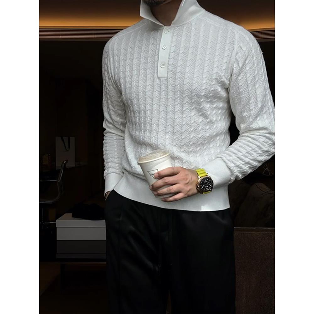 老钱风白色麻花毛衣男高级感衬衫领线衣秋冬英伦雅痞修身针织衫潮