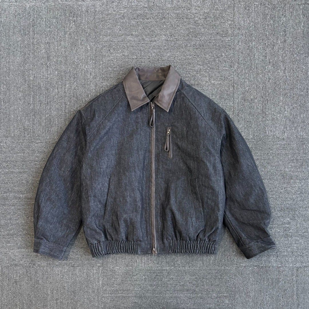 小众设计复古牛仔翻领拼皮羽绒男