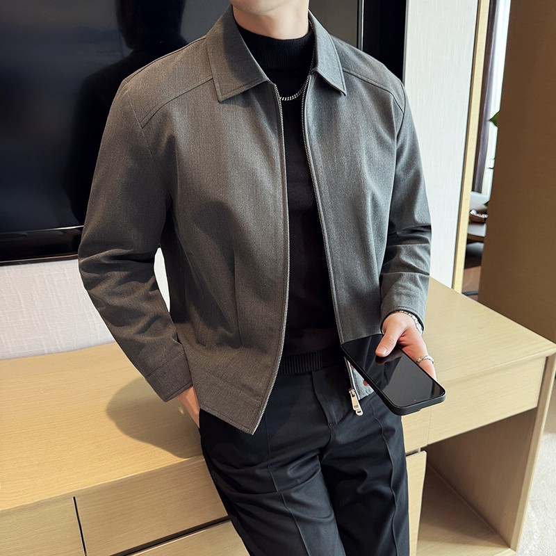 韩版修身翻领行政夹克男cleanfit时尚短款秋季潮流修身休闲外套潮