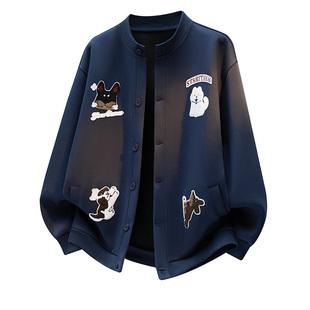 百搭情侣棒球服潮 时尚 高级感卡通印花开衫 卫衣男宽松立领外套春季