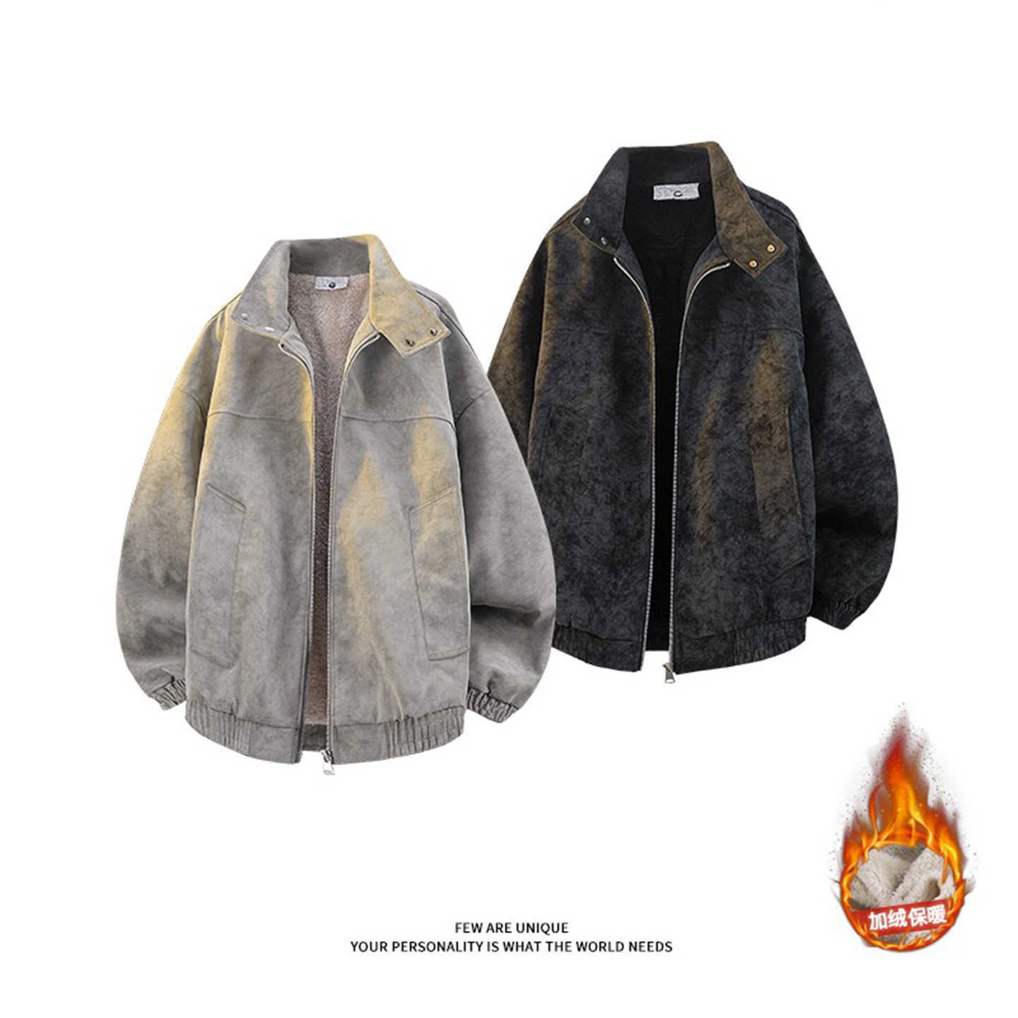 美式扎染PU皮防风防寒棉服男外套