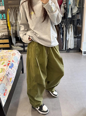 日系复古军绿色工装裤子男宽松直筒阔腿弯刀裤秋季重磅休闲长裤潮