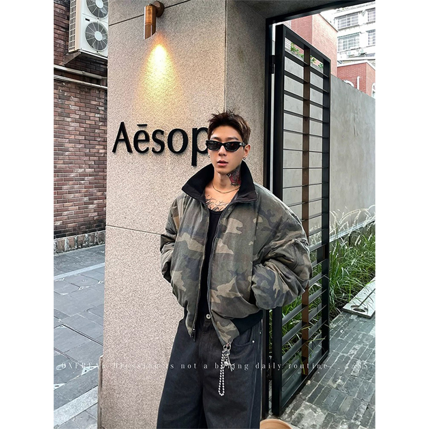 迷彩双面穿飞行夹克棉服男外套