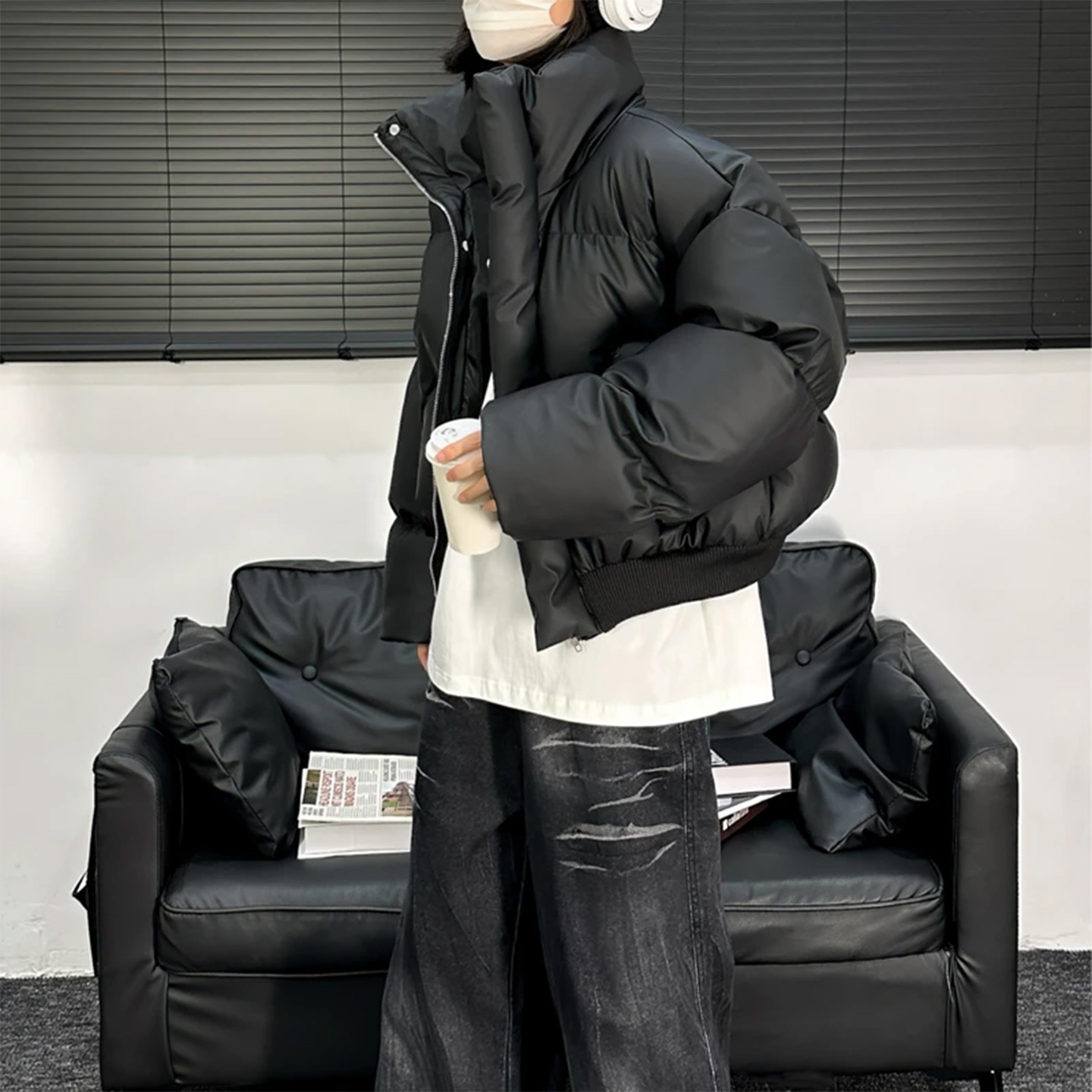 美式复古PU皮羽绒棉服男保暖外套