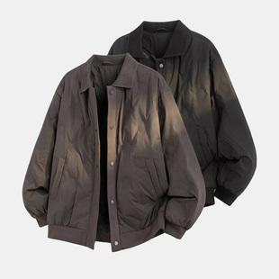 高级肌理感拼接翻领衬衫羽绒服男冬季轻薄保暖美式飞行夹克外套潮