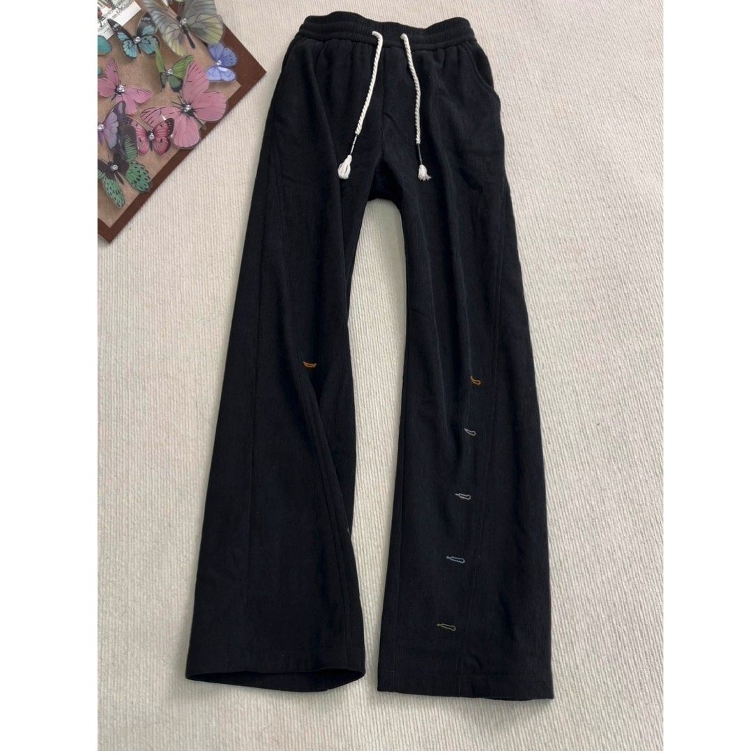 高级感斜切彩色刺绣扣眼灯芯绒裤子男宽松直筒冬季加厚休闲长裤潮,男装,休闲裤,淘宝优惠券,粉丝福利购,淘宝优惠卷