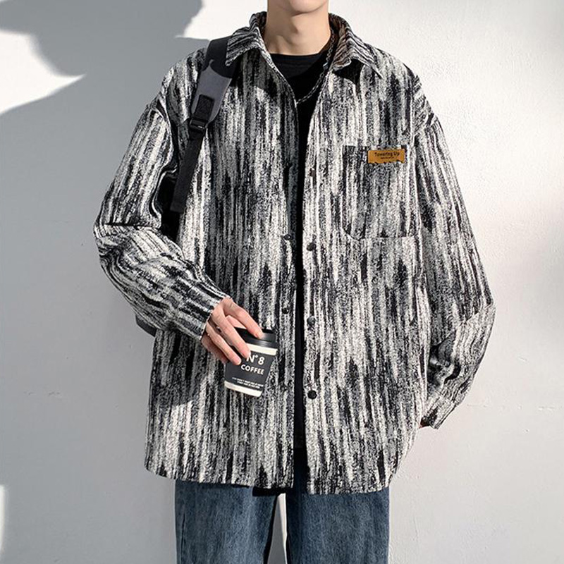 扎染外套男潮牌翻领衬衫式夹克