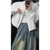 夹克翻领上衣帅 外套男cleanfit潮流短款 早秋下摆抽绳设计师款 衬衫