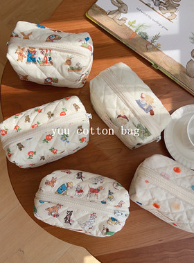 【YUU布包】小熊夹棉绗缝厚款化妆包小船包手机充电宝收纳棉布袋