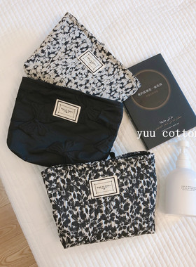 【YUU布包】黑色小香风蝴蝶结花朵提花帆布化妆包女士手袋收纳包