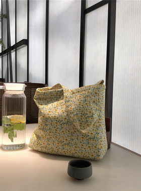 【YUU 布包工作室】 甜美清新浅黄色碎花棉布袋单肩女腋下包加厚