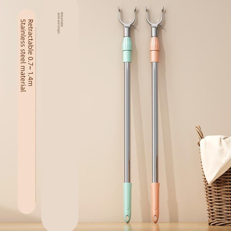 德国正品不锈钢撑衣杆家用可伸缩免打孔加粗加长款阳台晾衣杆丫叉