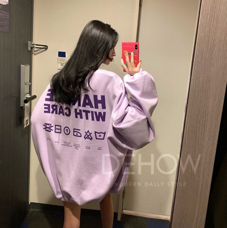 (用1元券)2019年中长款宽松卫衣女 韩国ins网红港风字母印花秋款洋气上衣潮