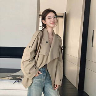 抗皱天丝莱赛尔休闲风衣女2026新款秋装韩版宽松小个子上衣外套潮