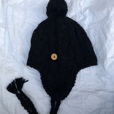 韩版手工棒针毛线帽针织帽钩花豆豆球球冬季麻花