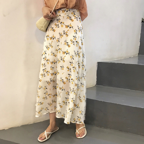 Actual Price Small Qingxin Literature and Art Retro Broken Printing High Waist Lotus Leaf Edge Korean A Half-length Skirt