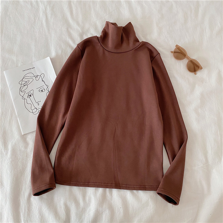 New ins fashionable high neck T-shirt with slim long sleeves and plush warm bottom