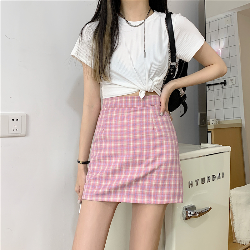 Korean version chic high waist plaid skirt