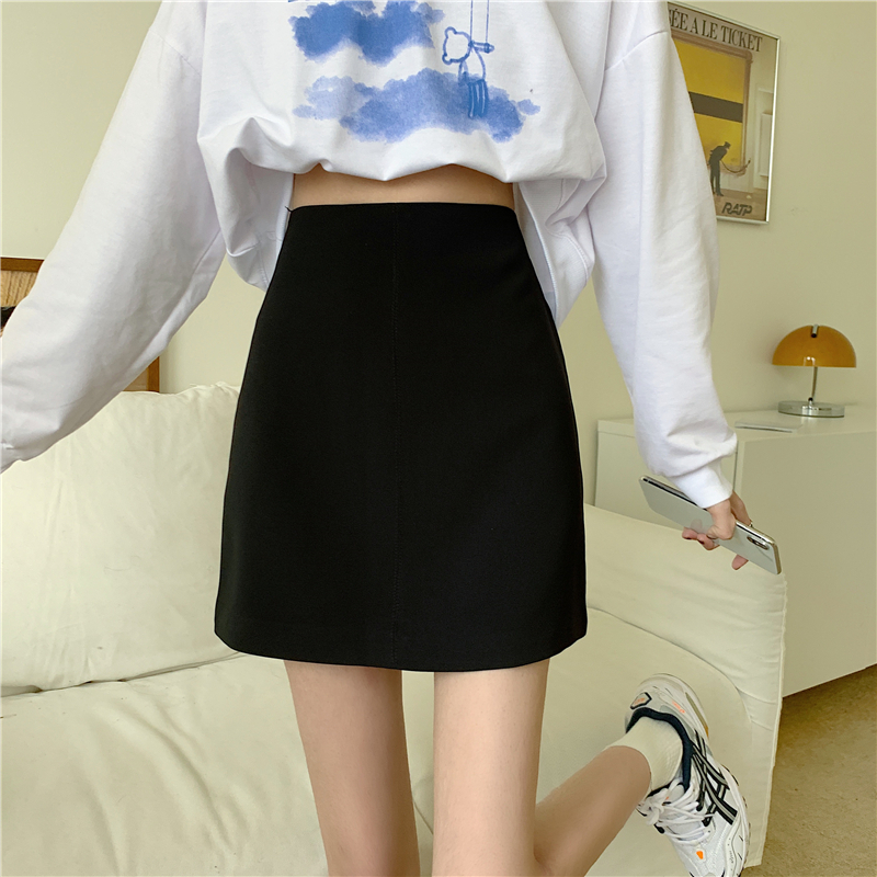Real price Korean chic slim retro skirt solid high waist A-line skirt